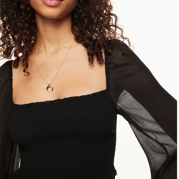 Wilfred Black Square Neck Smocked Long Sleeve Tiered Ruffle Mini Dress XXS - Picture 3 of 8